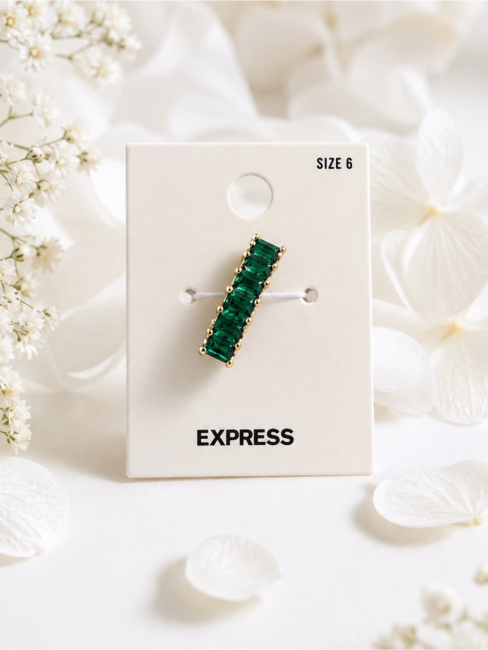 Express Gold-Tone Ring with Emerald Green Stones